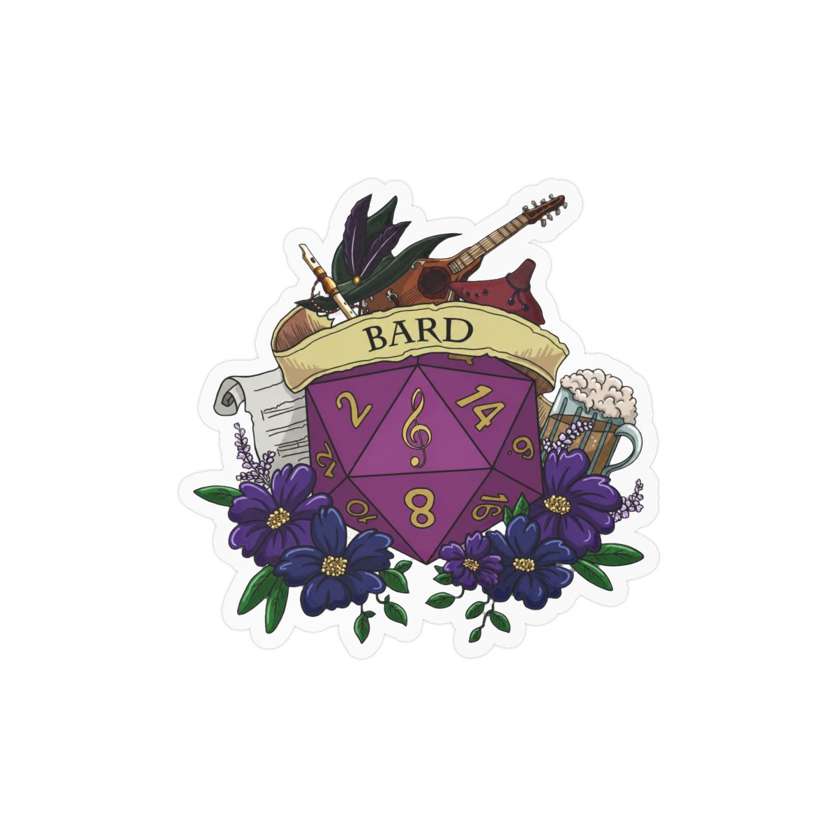 Dice Bard Sticker | Cute Fantasy RPG Vinyl Decal for Gamers